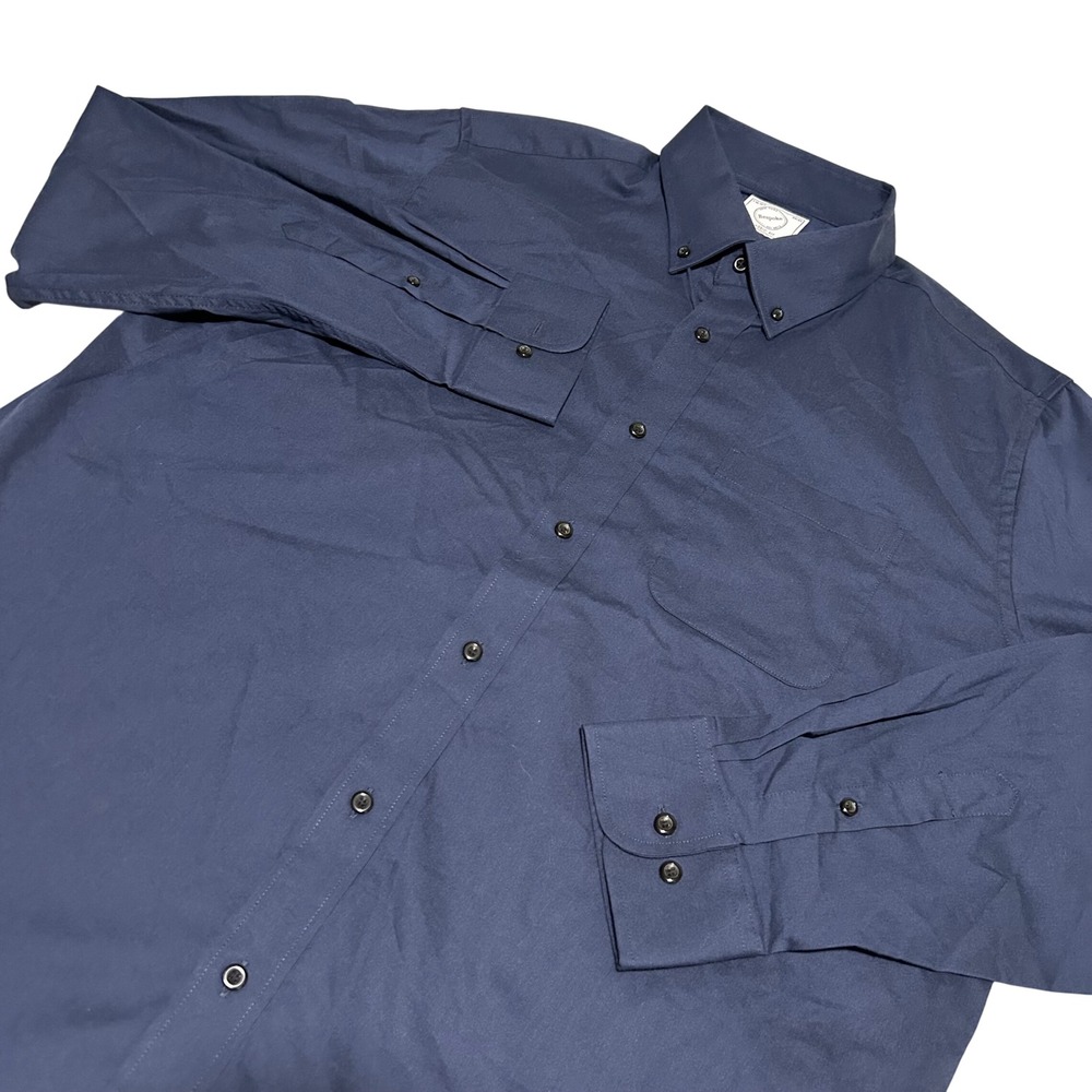Bespoke Button Down Shirt Mens L 16-16.5 Navy Blue Classic Fit Long Sleeve
